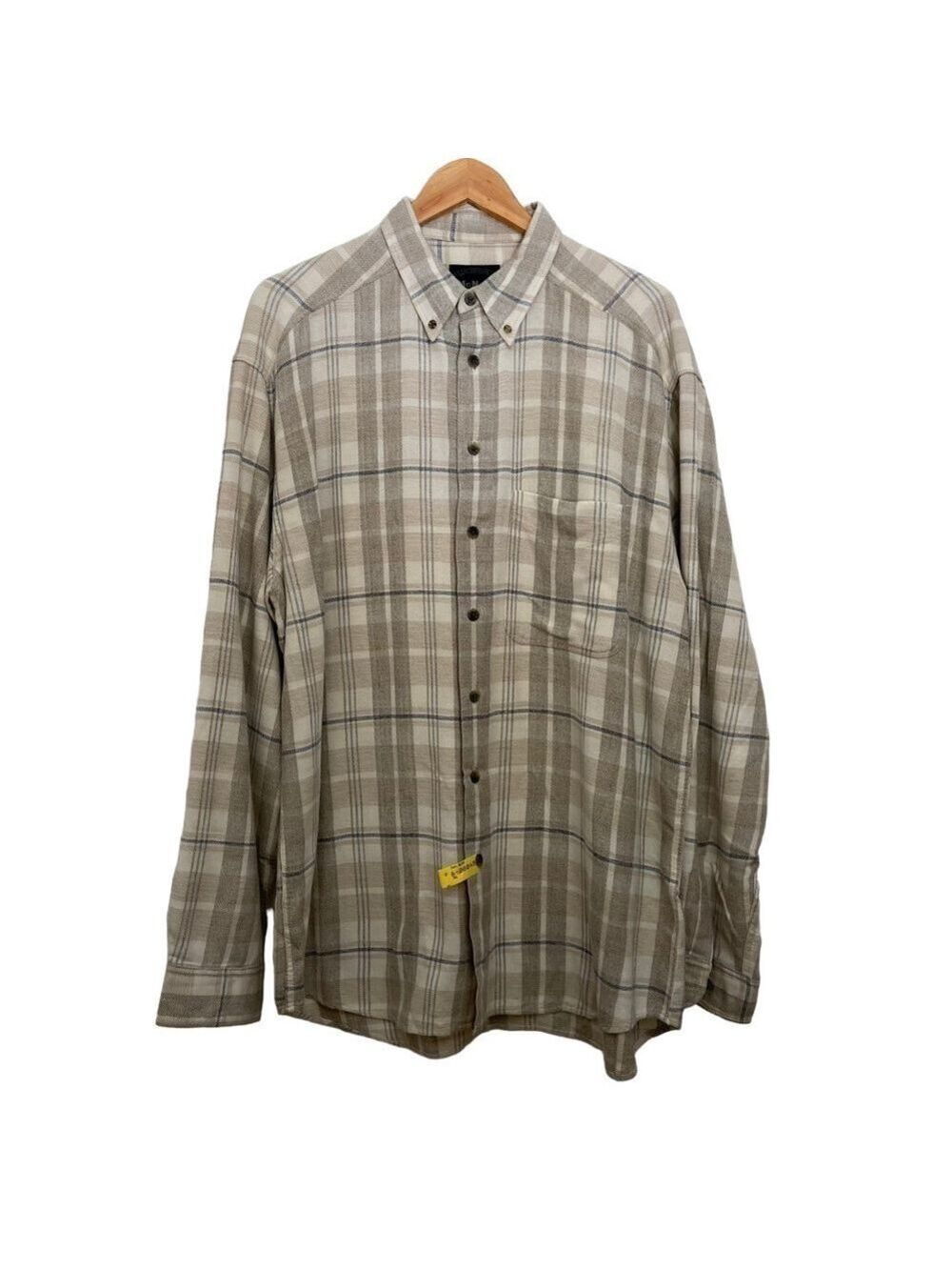 Vintage McNeal shirt button down plaid neutral beige white 100% cotton Large